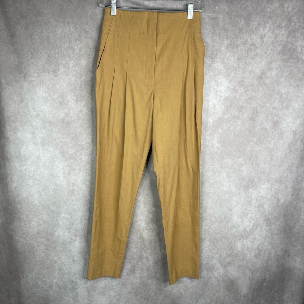 A.L.C. Davon High-Rise Linen-Blend Pleated Front Tapered Pants In Khaki Tan 0